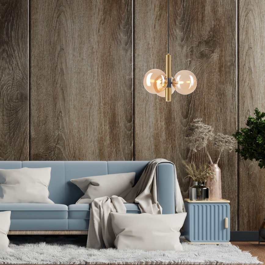 Hängeleuchte ROLLO 3xG9/5W/230V golden/rauchig beige