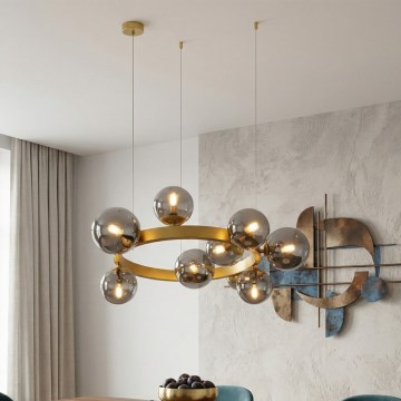 Hängeleuchte SOLARI mit Kabelaufhängung, 9×E14/15W/230V, gold/rauchschwarz