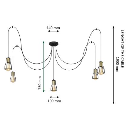 Hängeleuchte TUBE 5xE27/15W/230V Spinne schwarz/glänzendes Chrom