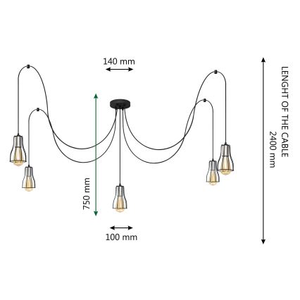 Hängeleuchte TUBE LONG 5xE27/15W/230V schwarz/glänzendes Chrom