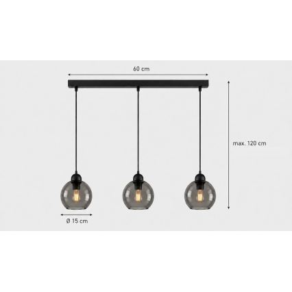 Hängeleuchte UNO 3xE27/60W/230V schwarz/rauchig