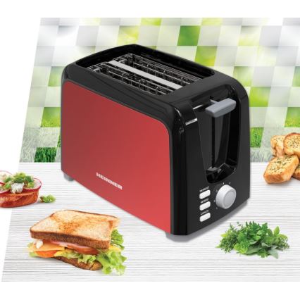 Heinner HTP-700BKRD - Toaster mit zwei Schlitzen 700W/230V rot/mattchrom