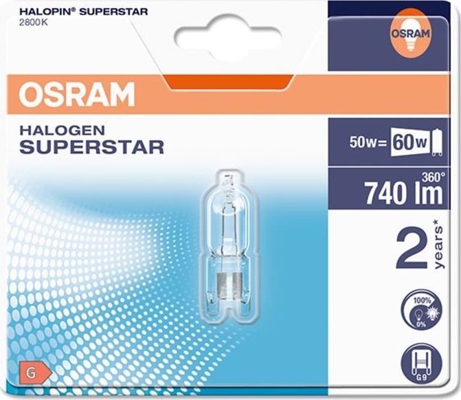 Hochleistungs-Glühlampe HALOPIN G9/50W/230V 2800K - Osram
