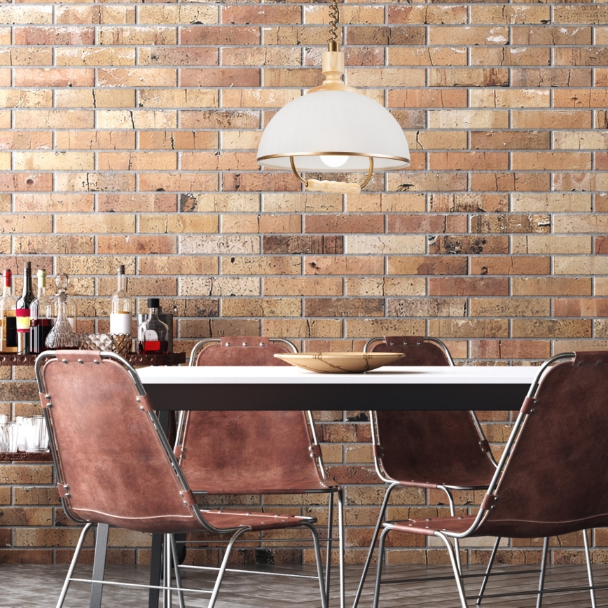 Höhenverstellbare Hängeleuchte RAMONA 1xE27/60W/230V beige/hellbraun/Kiefer