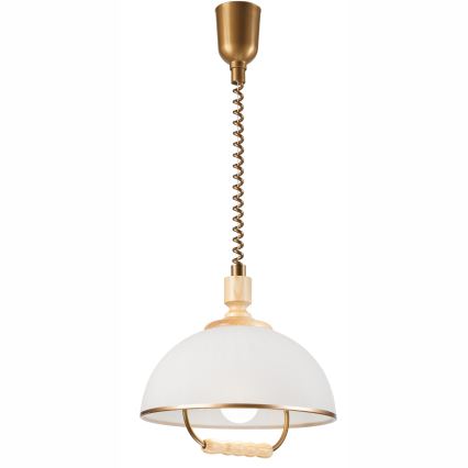 Höhenverstellbare Hängeleuchte RAMONA 1xE27/60W/230V beige/hellbraun/Kiefer