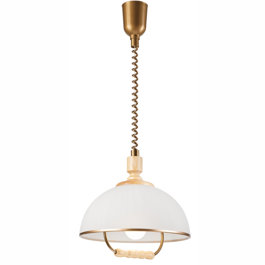 Höhenverstellbare Hängeleuchte RAMONA 1xE27/60W/230V beige/hellbraun/Kiefer