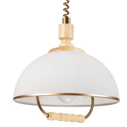 Höhenverstellbare Hängeleuchte RAMONA 1xE27/60W/230V beige/hellbraun/Kiefer