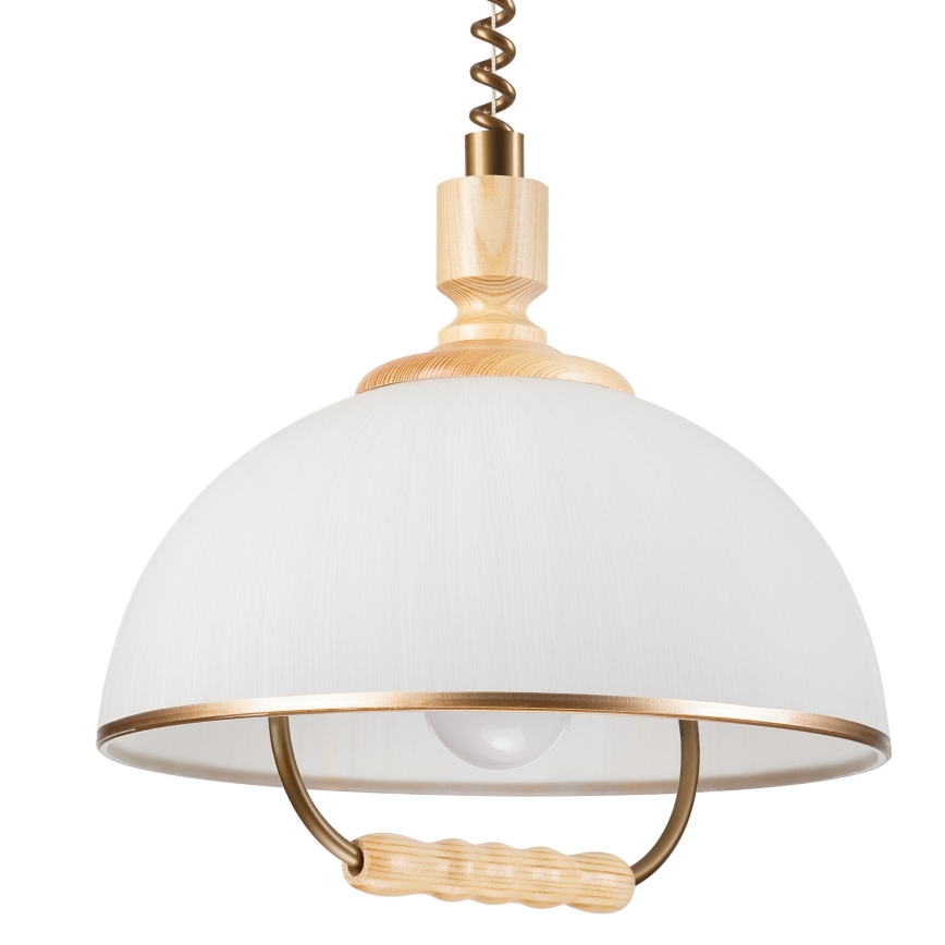 Höhenverstellbare Hängeleuchte RAMONA 1xE27/60W/230V beige/hellbraun/Kiefer