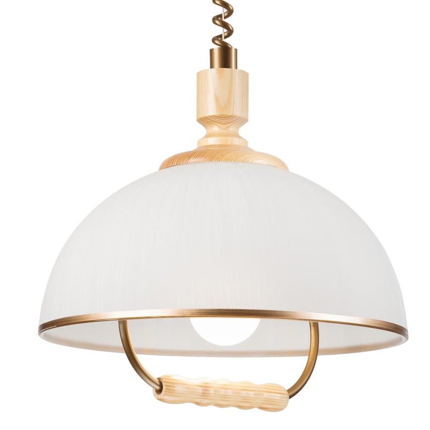 Höhenverstellbare Hängeleuchte RAMONA 1xE27/60W/230V beige/hellbraun/Kiefer