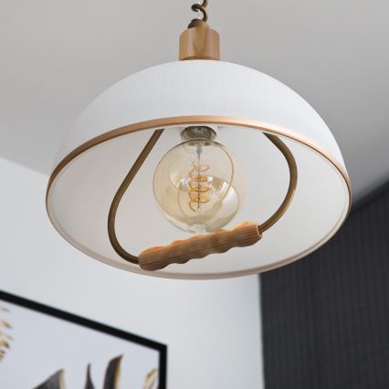 Höhenverstellbare Pendelleuchte RAMONA 1xE27/60W/230V Braun/Weiß/Eiche