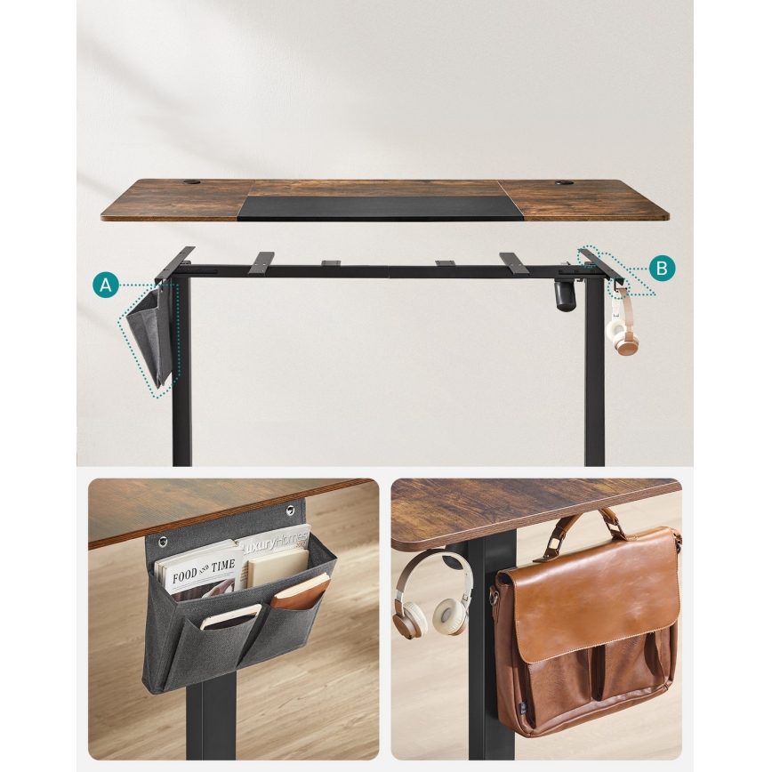 Höhenverstellbarer Schreibtisch SOLEA-X, braun/schwarz