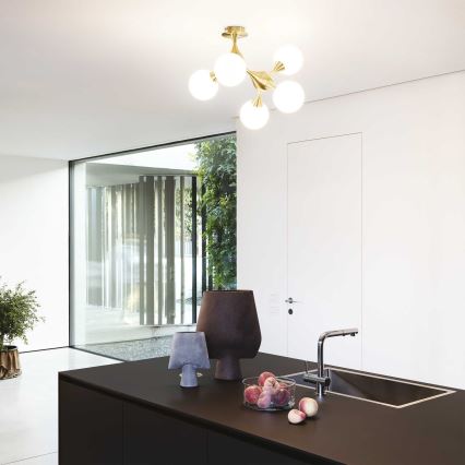 Ideal Lux - Aufgesetzte Deckenleuchte NODI 5xE14/28W/230V 50x55 cm Messing/Weiß