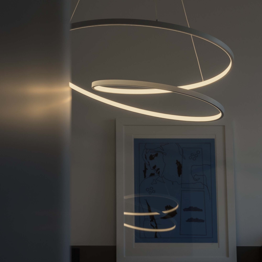 Ideal Lux - Dimmbare LED-Pendelleuchte an Stahlseil OZ LED/55W/230V, Ø 80 cm, CRI 90, Weiß