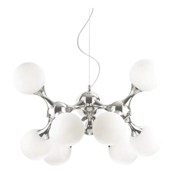 Ideal Lux - Hängeleuchte an Drahtseil NODI 9xE14/28W/230V Ø 80 cm glänzender Chrom/Weiß