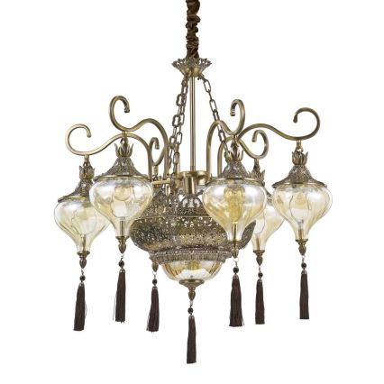 Ideal Lux - Hängeleuchte an Kette HAREM 9xE27/60W/230V d 75 cm Messing