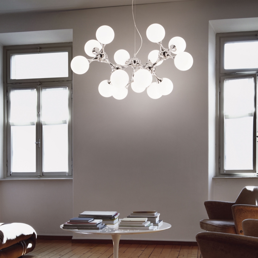 Ideal Lux - Hängeleuchte NODI 15xE14/28W/230V Ø 105 cm glänzender Chrom/weiß