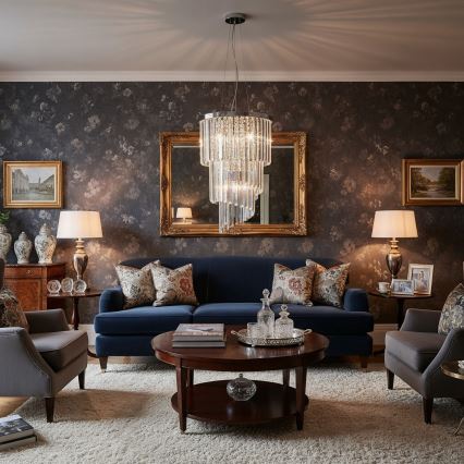 Ideal Lux - Kristall-Kronleuchter an Aufhängung CARLTON 8xE14/40W/230V d 40 cm glänzendes Chrom