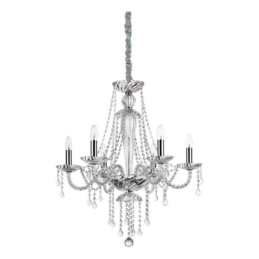 Ideal Lux - Kristall-Kronleuchter an Kette AMADEUS 6xE14/40W/230V d 67 cm klar