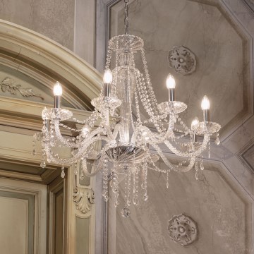 Ideal Lux - Kristall-Kronleuchter an Kette AMADEUS 8xE14/40W/230V d 80 cm klar