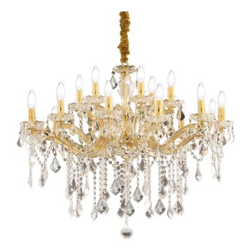 Ideal Lux - Kristall-Kronleuchter an Kette FLORIAN 18xE14/40W/230V d 86 cm golden