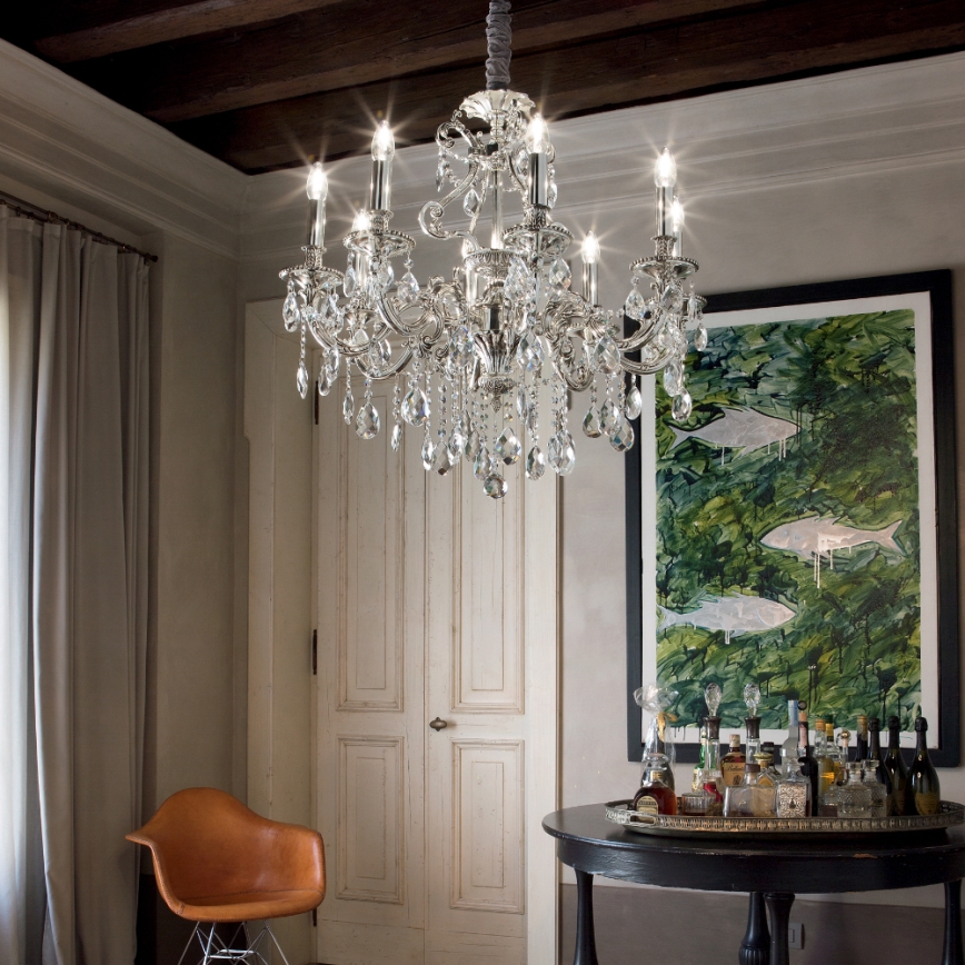Ideal Lux - Kristall-Kronleuchter an Kette GIOCONDA 8xE14/40W/230V d 73 cm silbern