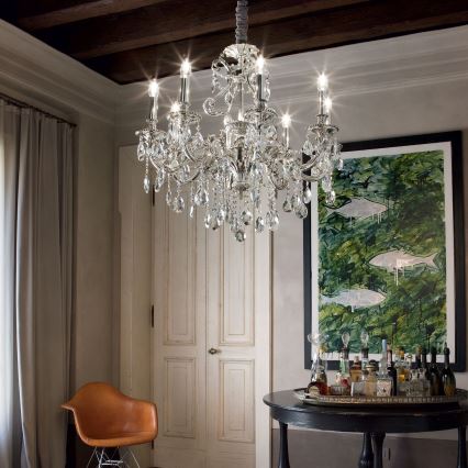 Ideal Lux - Kristall-Kronleuchter an Kette GIOCONDA 8xE14/40W/230V d 73 cm silbern