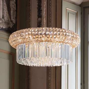 Ideal Lux - Kristall-Kronleuchter an Kette NABUCCO 16xE14/40W/230V d 70 cm golden