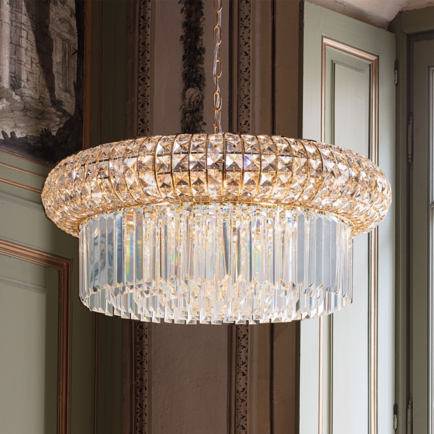 Ideal Lux - Kristall-Kronleuchter an Kette NABUCCO 16xE14/40W/230V d 70 cm golden