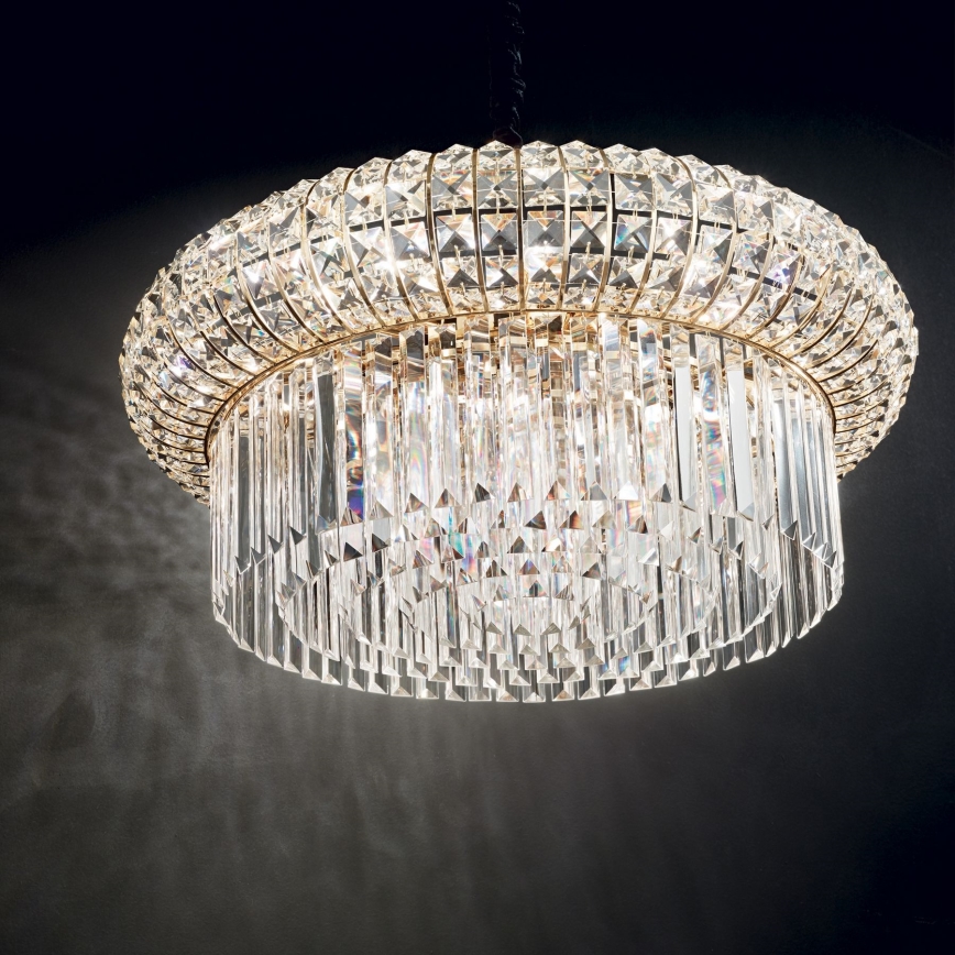 Ideal Lux - Kristall-Kronleuchter an Kette NABUCCO 16xE14/40W/230V d 70 cm golden
