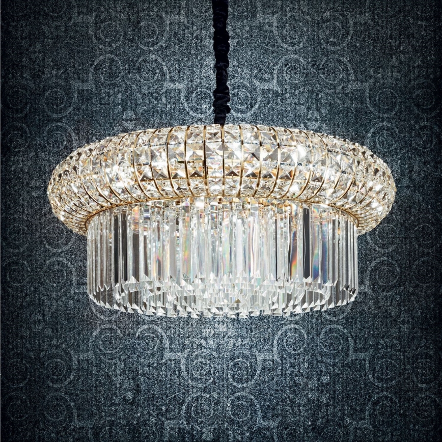 Ideal Lux - Kristall-Kronleuchter an Kette NABUCCO 16xE14/40W/230V d 70 cm golden