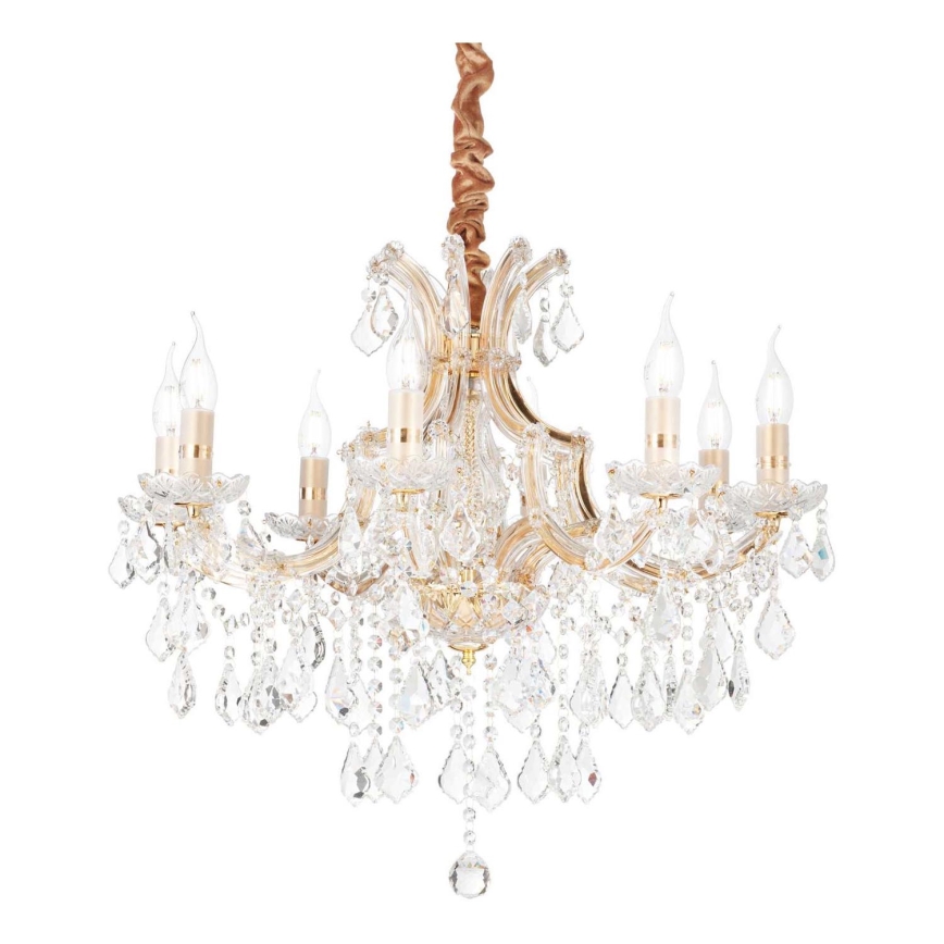 Ideal Lux - Kristall-Kronleuchter an Kette NAPOLEON 8xE14/40W/230V d 67 cm golden