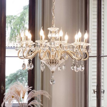 Ideal Lux - Kristall-Kronleuchter an Kette NEGRESCO 10xE14/28W/230V d 85 cm golden