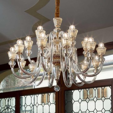 Ideal Lux - Kristall-Kronleuchter an Kette STRAUSS 18xE14/40W/230V d 85 cm Messing