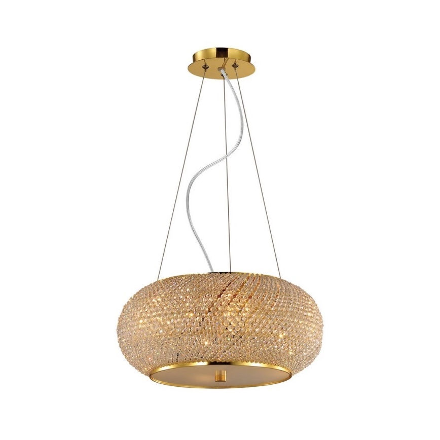 Ideal Lux - Kristall-Kronleuchter an Schnur PASHA 10xE14/40W/230V d 55 cm golden