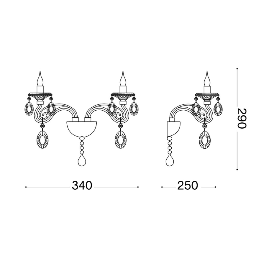 Ideal Lux - Kristall-Wandleuchte NEGRESCO 2xE14/28W/230V golden