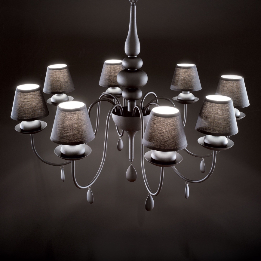 Ideal Lux - Kronleuchter an Kette BLANCHE 8xE14/40W/230V d 92 cm schwarz