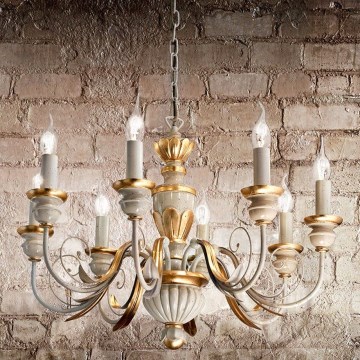Ideal Lux - Kronleuchter an Kette FIRENZE 8xE14/40W/230V d 64 cm weiß/golden