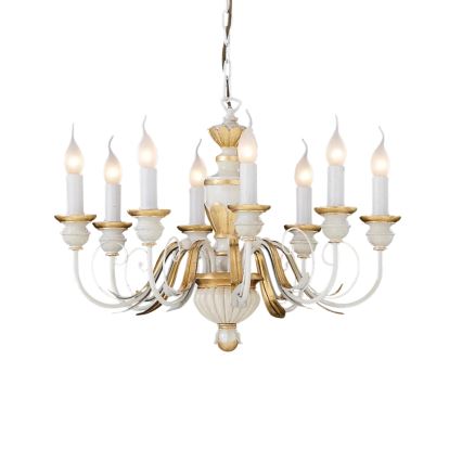 Ideal Lux - Kronleuchter an Kette FIRENZE 8xE14/40W/230V d 64 cm weiß/golden