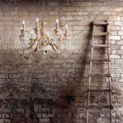 Ideal Lux - Kronleuchter an Kette FIRENZE 8xE14/40W/230V d 64 cm weiß/golden