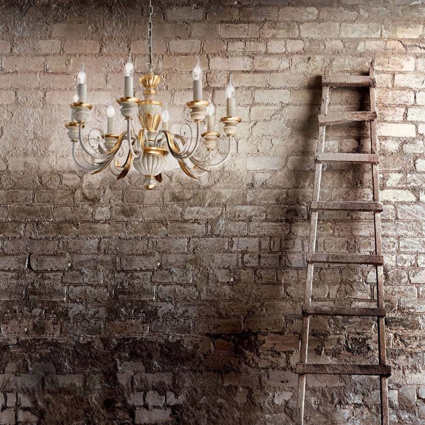 Ideal Lux - Kronleuchter an Kette FIRENZE 8xE14/40W/230V d 64 cm weiß/golden