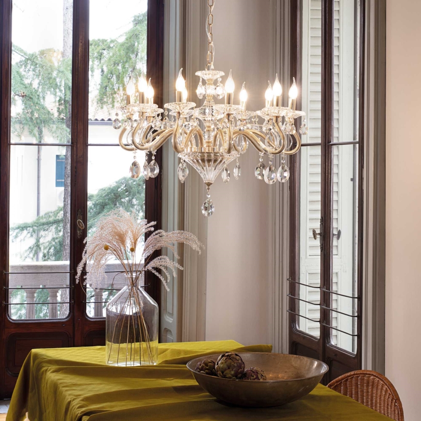 Ideal Lux - Kristall-Kronleuchter an Kette NEGRESCO 10xE14/28W/230V d 85 cm golden