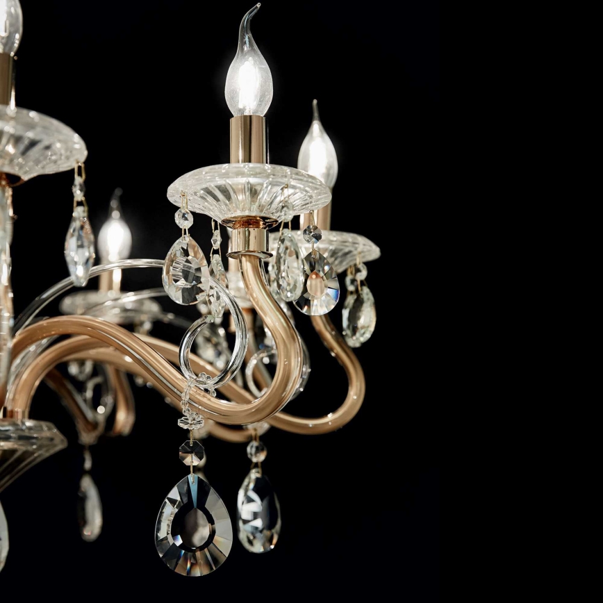 Ideal Lux - Kristall-Kronleuchter an Kette NEGRESCO 8xE14/28W/230V d 73,5 cm golden