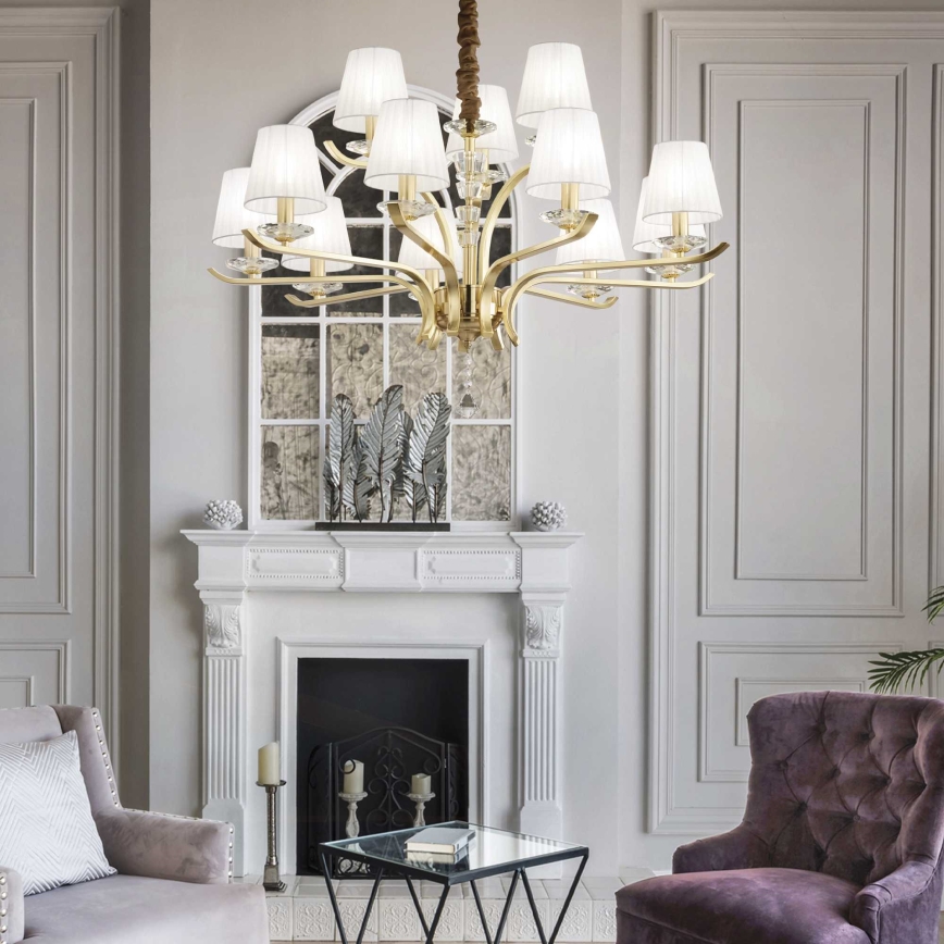 Ideal Lux - Kristall-Kronleuchter an Kette PEGASO 12xE14/28W/230V d 102 cm golden