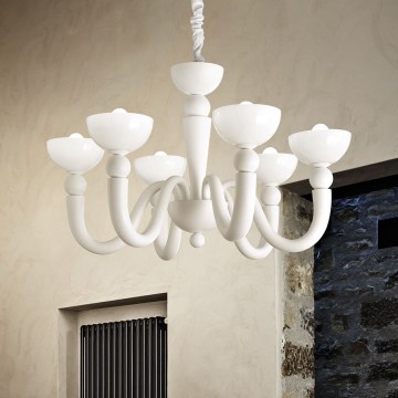 Ideal Lux - Kronleuchter mit Kette BON BON 8xE14/28W/230V Ø 95,5 cm weiß