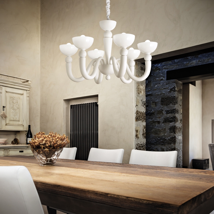 Ideal Lux - Kronleuchter mit Kette BON BON 8xE14/28W/230V Ø 95,5 cm weiß