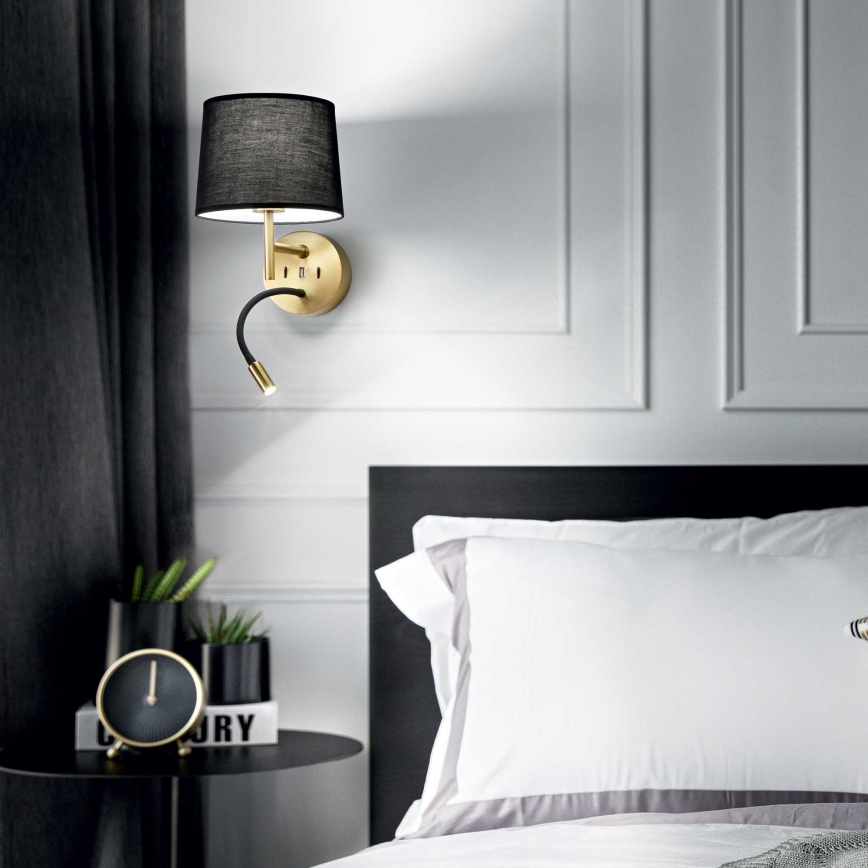 Ideal Lux - LED Flexibler Lampensatz mit Fassung 1xE27/42W + LED/3W/230V CRI 90 USB gold