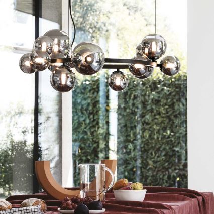 Ideal Lux - LED-Pendelleuchte an Stahlseil PERLAGE 14xG9/3W/230V Ø 85 cm schwarz/rauchschwarz