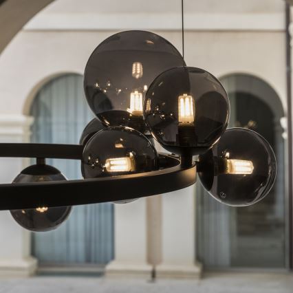 Ideal Lux - LED-Pendelleuchte an Stahlseil PERLAGE 14xG9/3W/230V Ø 85 cm schwarz/rauchschwarz