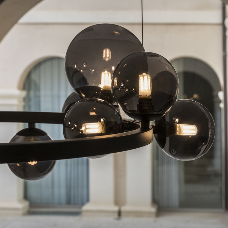 Ideal Lux - LED-Pendelleuchte an Stahlseil PERLAGE 14xG9/3W/230V Ø 85 cm schwarz/rauchschwarz