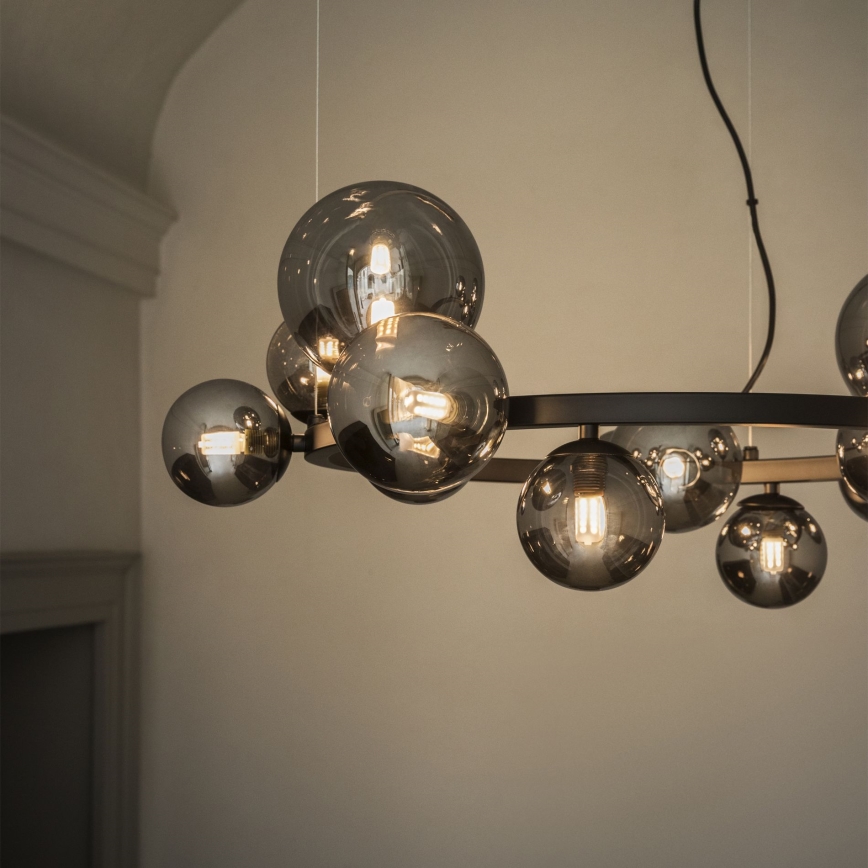 Ideal Lux - LED-Pendelleuchte an Stahlseil PERLAGE 14xG9/3W/230V Ø 85 cm schwarz/rauchschwarz